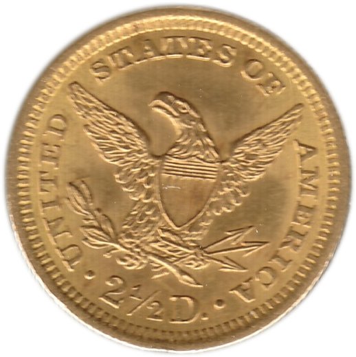 (1905) Монета США 1905 год 2,5 полдоллара   Золото Au 900  VF