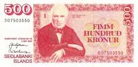 () Банкнота Исландия 1994 год 500 крон "Йоун Сигурдссон"   UNC