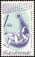 (1966-007) Марка Чехословакия "Мяч у сетки"    Чемпионат мира по волейболу  II Θ