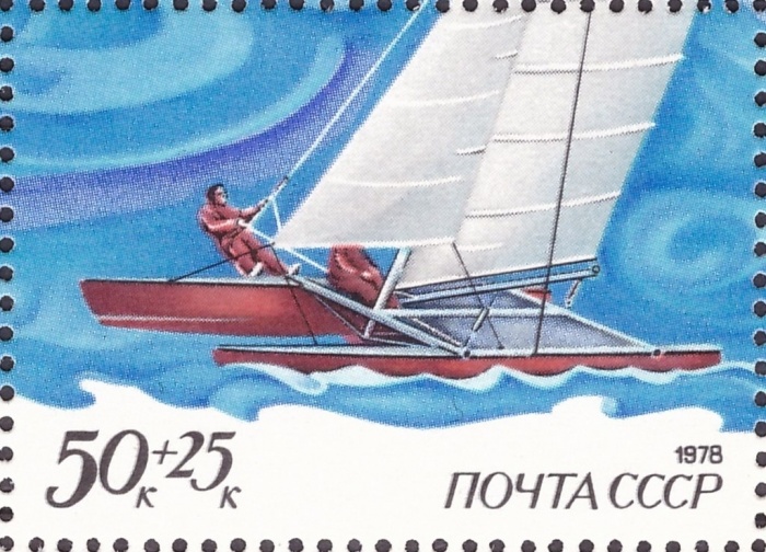 1978-095  Марка из блока СССР Катамаран Торнадо  XXII Летняя Олимпиада Москва 1980 III O