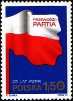 (1973-059) Марка Польша "Флаг Польши"    25 лет Объединенной Польской рабочей партии III Θ