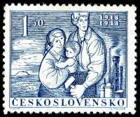 (1948-022) Марка Чехословакия "Семья (Синяя)" ,  III O