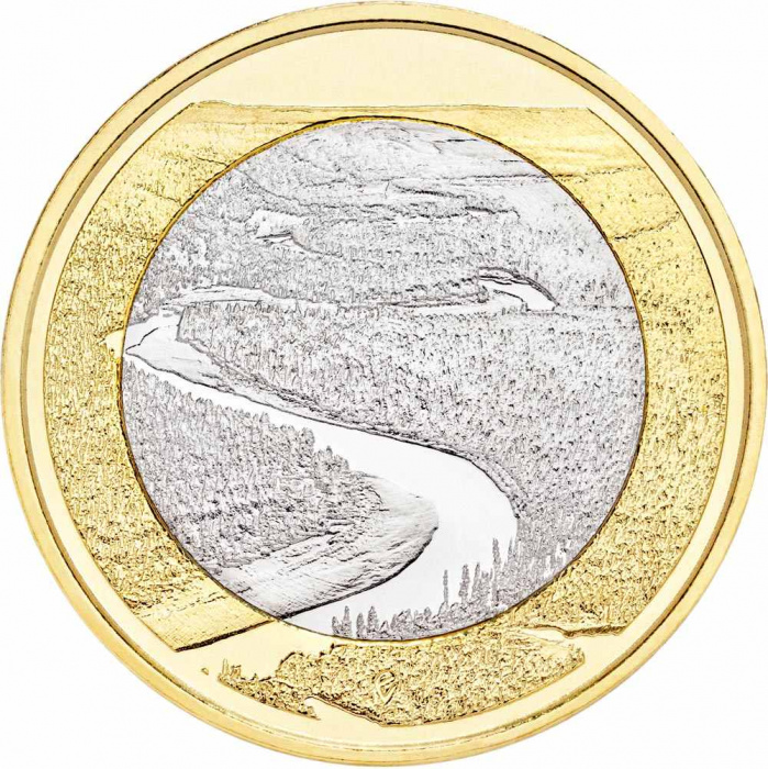(062) Монета Финляндия 2018 год 5 евро &quot;Ландшафты реки Оланги&quot; 2. Диаметр 27,25 мм Биметалл  UNC