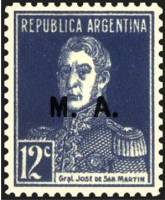 (№1925-291) Марка из набора Аргентина 1925 год "Joseacute Франциско ovpt де Martiacuten Сан 17781850