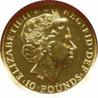 (№2015) Монета Великобритания 2015 год 10 Pounds (Год овцы - золото)