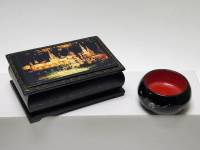 Шкатулки дерево 2 шт лаковая миниатюра Кремль и круглая без крышки