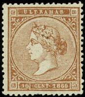 (№31) Марка Куба 1869 год "Королева Изабелла II", Негашеная
