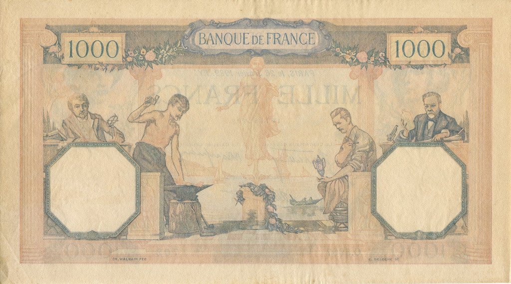 (№1939P-90c.2) Банкнота Франция 1939 год &quot;1,000 Francs&quot; (Подписи: H)