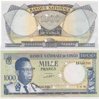 (1964) Банкнота Дем Республика Конго 1964 год 1 000 франков "Жозеф Касавубу"   UNC