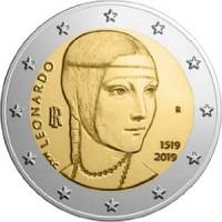 (025) Монета Италия 2019 год 2 евро "Леонардо да Винчи"  Биметалл  PROOF