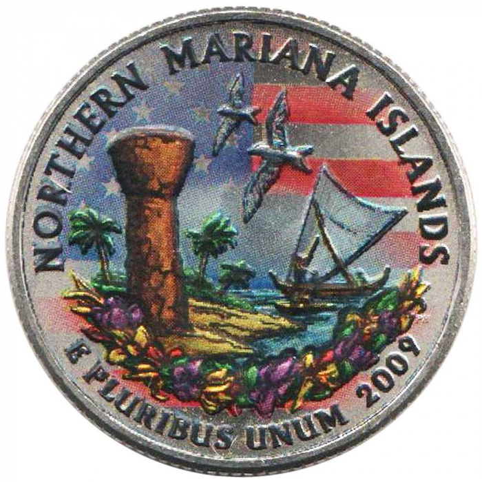 (056d) Монета США 2009 год 25 центов &quot;Северные Марианские острова&quot;  Вариант №2 Медь-Никель  COLOR. Ц