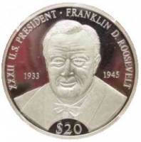 (№2000km898) Монета Либерия 2000 год 20 Dollars (Франклин Д. Рузвельт)