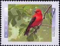 (№1997-1612) Марка из набора Канада 1997 год "Алая Танагра Piranga olivacea", Гашеная