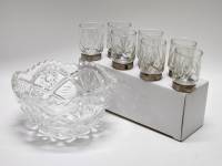 Салатник и 6 стопок с металлическим дном хрусталь СССР