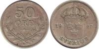 (1927) Монета Швеция 1927 год 25 эре   Серебро Ag 400  XF