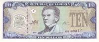 Банкнота Либерия 2009 год 10 долларов Джозеф Дженкинс Робертс   UNC