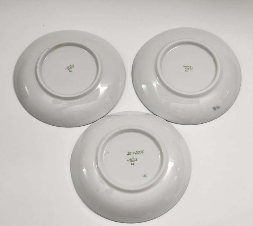 Блюдца ЛФЗ 3 штуки чайные кобальт позолота 