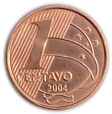  Монета Бразилия 2003 год 1     Сталь, покрытая медью  UNC