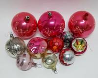 Набор ёлочных игрушек "Ассорти", стекло, СССР, 11 штуки (сост. на фото)