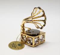 Сувенир Граммофон 7,5х4,5 см металл покрытие - золото 24 к. кристаллы Сваровски США новый