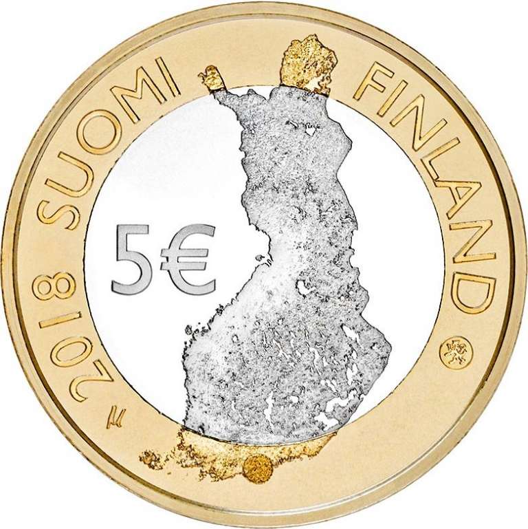 (057) Монета Финляндия 2018 год 5 евро &quot;Морской Хельсинки&quot; 2. Диаметр 27,25 мм Биметалл  UNC