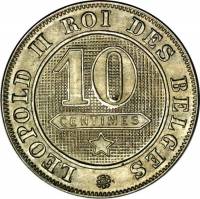 (№1894km42) Монета Бельгия 1894 год 10 Centimes (Французская легенда)