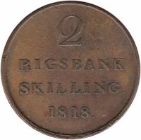 (№1818km689) Монета Дания 1818 год 2 Rigsbankskilling
