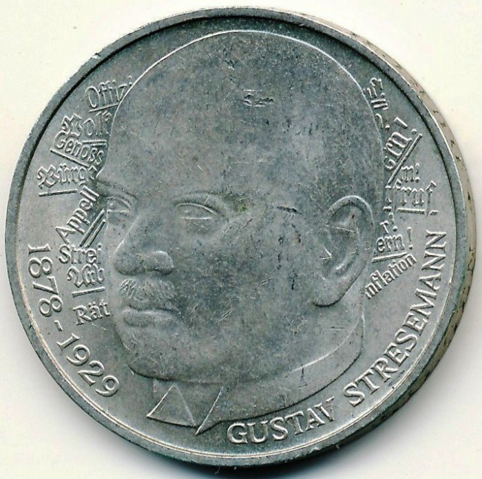 (1978d) Монета Германия (ФРГ) 1978 год 5 марок &quot;Густав Штреземан&quot;  Серебро Ag 625  PROOF