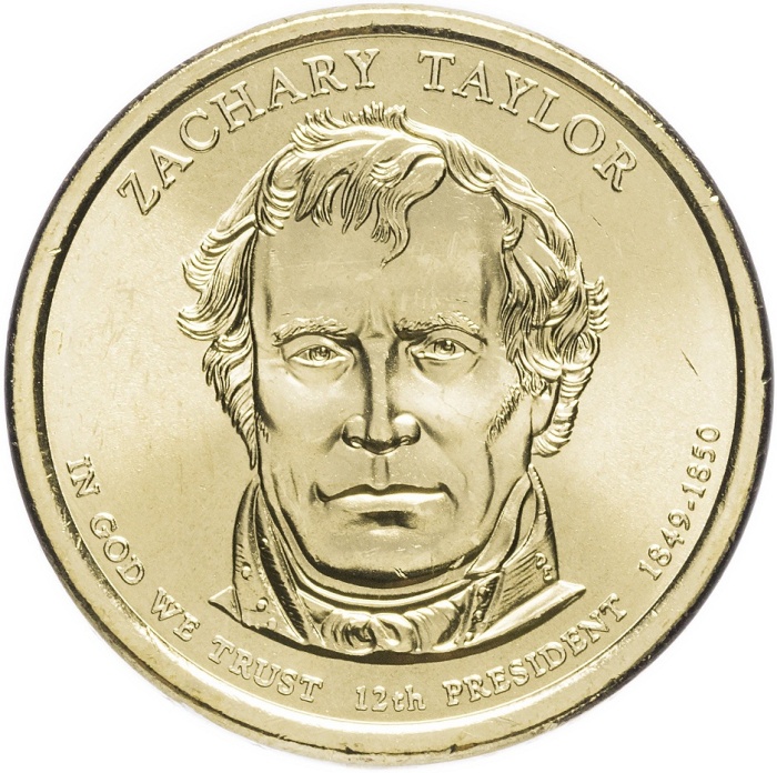 12p Монета США 2009 год 1 доллар Закари Тейлор 2009 год Латунь  UNC