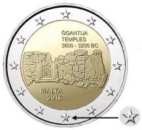 (011а) Монета Мальта 2016 год 2 евро "Храмовый комплекс Джгантия"  Знак МД Биметалл  UNC