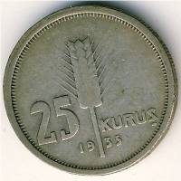 (№1935km864) Монета Турция 1935 год 25 Kuruş
