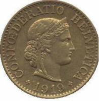 (1919) Монета Швейцария 1919 год 10 раппенов   Латунь  UNC
