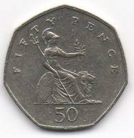 (1969) Монета Великобритания 1969 год 50 пенсов "Елизавета II"  Медь-Никель  VF