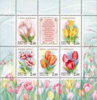 (2001-013-17) Лист (5 м + 1 куп, 2х3) Россия "Тюльпаны"   Флора. Тюльпаны III O