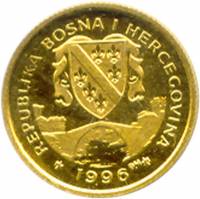 (№1996km70) Монета Босния и Герцеговина 1996 год 1/25 Suverena (Жеребец-Лошадь Ганноверской)