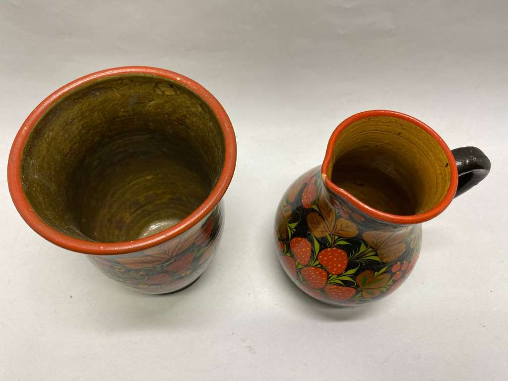 Ваза и кувшин керамиика, хохлома