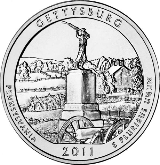 006d Монета США 2011 год 25 центов Геттисберг  Медь-Никель  UNC