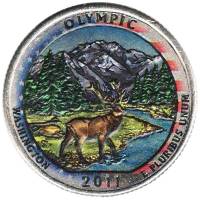 008p Монета США 2011 год 25 центов Олимпик  Вариант №2 Медь-Никель  COLOR. Цветная