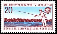 (1961-036) Марка Германия (ГДР) "Рыбак"  красная  Рыбная ловля II Θ