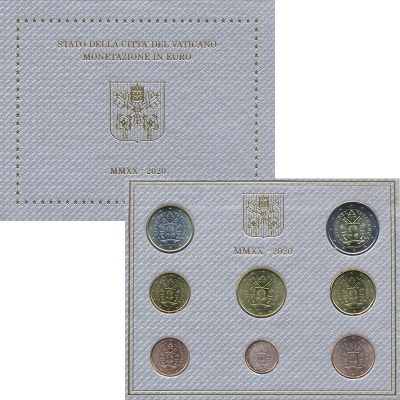 (2020, 8 монет) Набор монет Ватикан 2020 год "Серый"   Буклет
