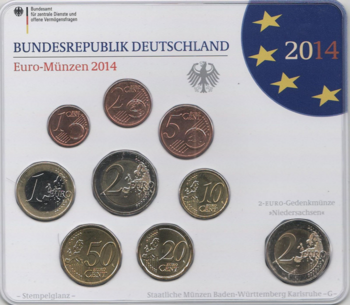 (2014g, 9 монет) Набор монет Германия (ФРГ) 2014 год &quot;Годовой набор&quot;   Буклет