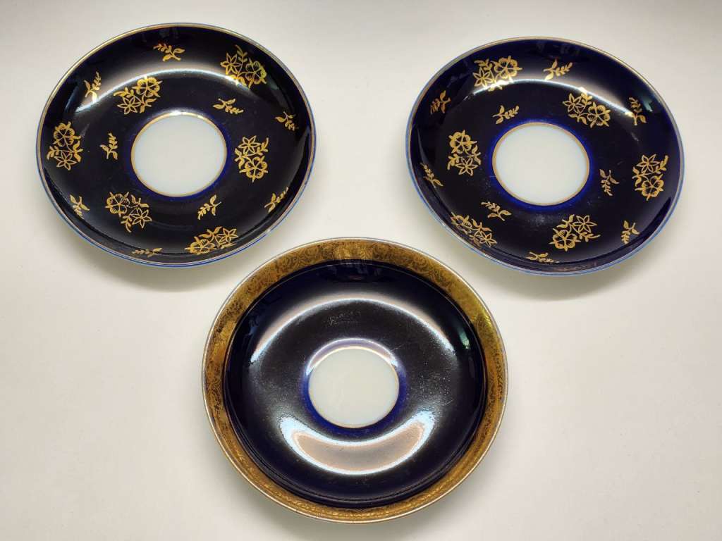 Блюдца ЛФЗ 3 штуки чайные кобальт позолота 