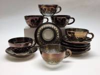 Кофейный чайный сервиз 6 пар СССР цветное стекло перламутр