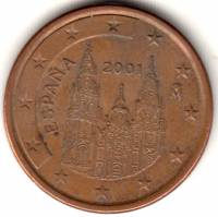 (2001) Монета Испания 2001 год 5 центов  1. Звёзды в ленте Сталь, покрытая медью  VF