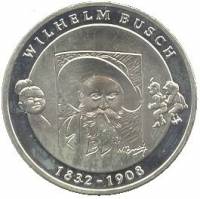 (2007d) Монета Германия (ФРГ) 2007 год 10 евро "Вильгельм Буш"  Серебро Ag 925  UNC
