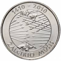2010 Монета Литва 2010 год 1 лит Грюнвальдская битва 600 лет  Медь-Никель  UNC