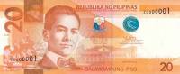 (,) Банкнота Филиппины 2015 год 20 песо "Мануэль Кесон"   UNC