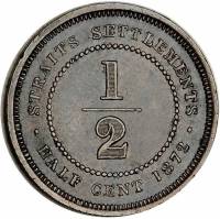 () Монета Стрейтс Сетлментс («Поселения у пролива»)  1872 год 12  ""   Медь  UNC