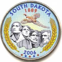 (040d) Монета США 2006 год 25 центов "Южная Дакота"  Вариант №1 Медь-Никель  COLOR. Цветная