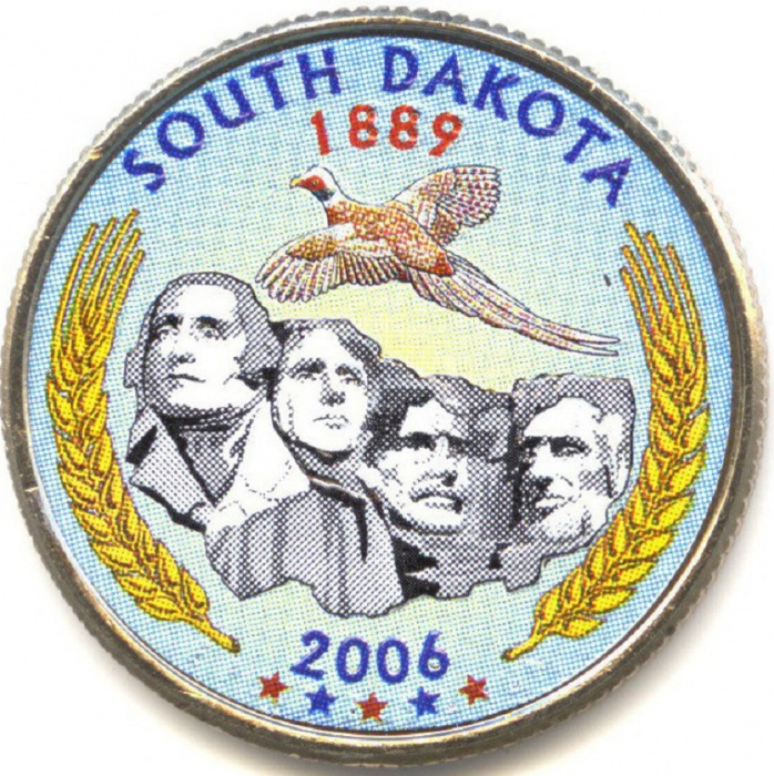 (040d) Монета США 2006 год 25 центов &quot;Южная Дакота&quot;  Вариант №1 Медь-Никель  COLOR. Цветная
